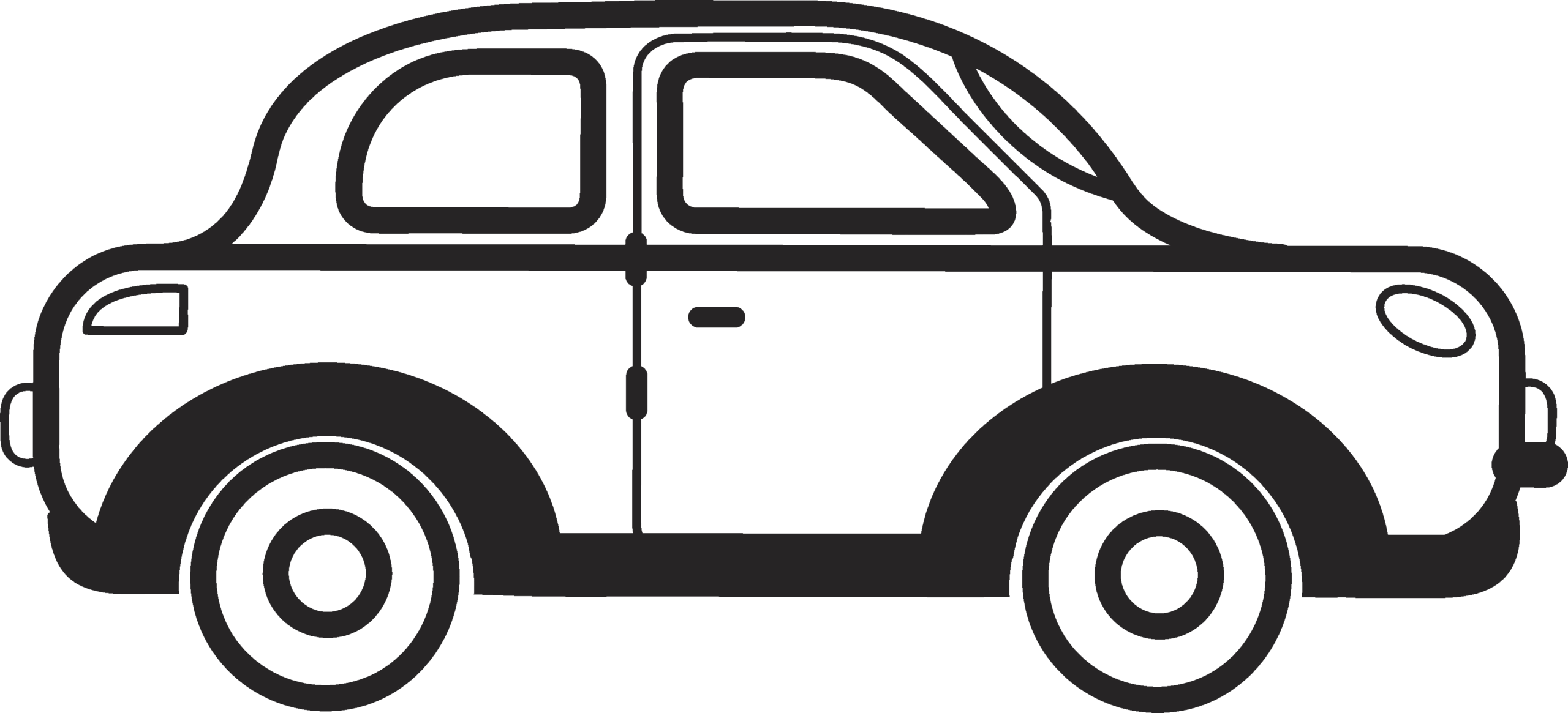 Black silhouette of a classic car, showcasing a rounded shape and retro design. Relevant for discussions on automotive history or design.